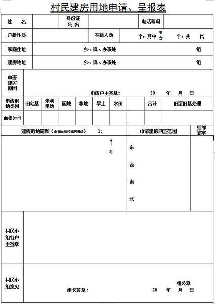 农村建房用地申请表